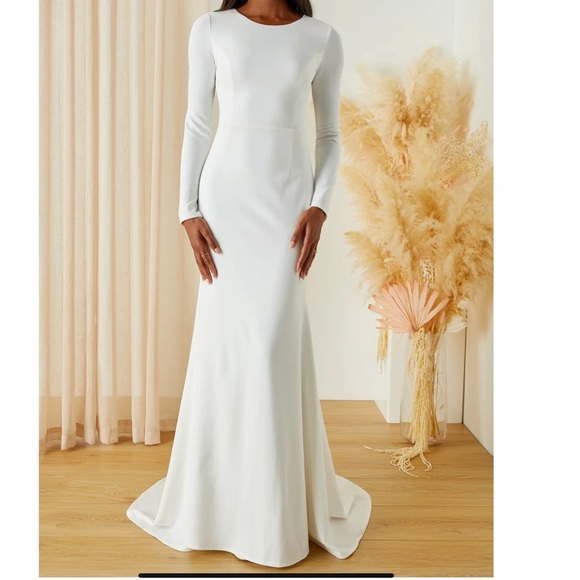 Lulus Eloquent Endearment White Long Sleeve Backless Gown XS - Picture 13 of 16